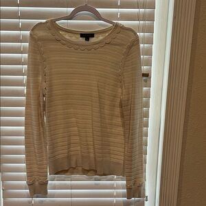 Ann Taylor Beige Scalloped Knit Top